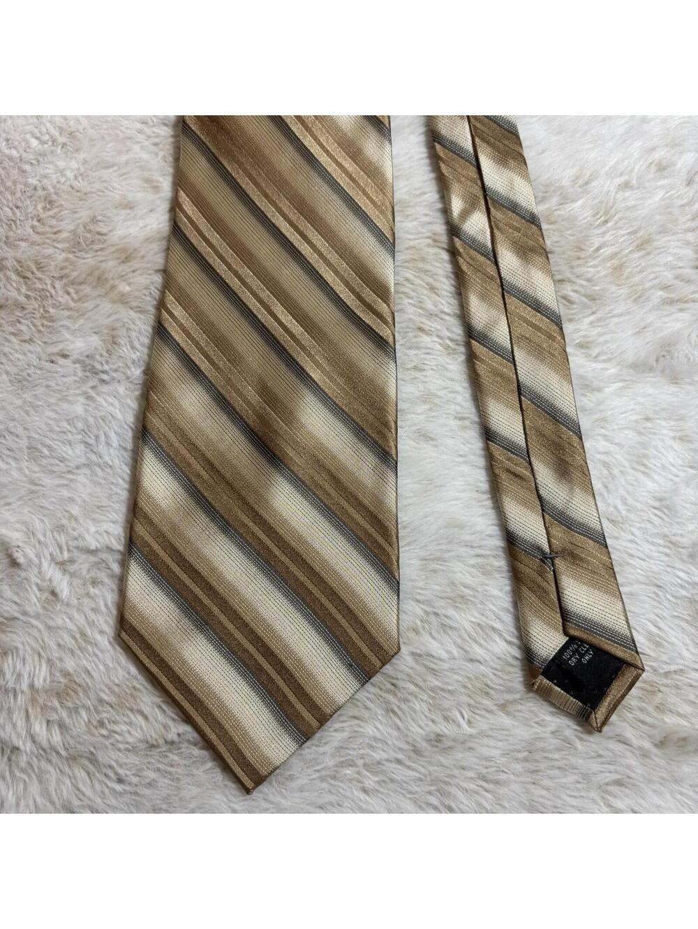 Campia Moda Silk Tie Gold Brown Gray Striped Classic 3.25”